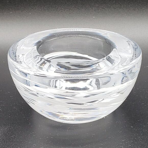 Kosta Boda MCM Swedish Thick Clear Crystal White Swirl Art Glass Tealight Holder - Picture 7 of 8